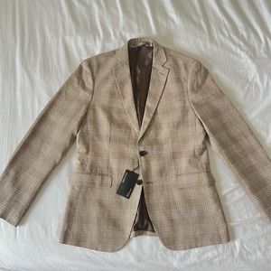Plaid Slim Fit Single-Breasted Blazer from RW&CO: Brown - Size 42